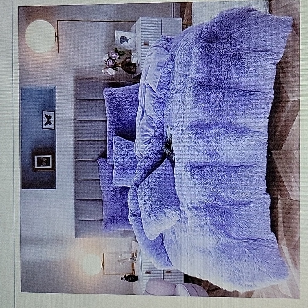 Uhamho King lilac faux fur velvet fluffy soft bedding duvet cover set 2shams New